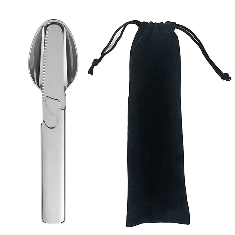 Camping Cooking And Eating Set - 4개 세트 휴대용 스테인리스 조합 식기