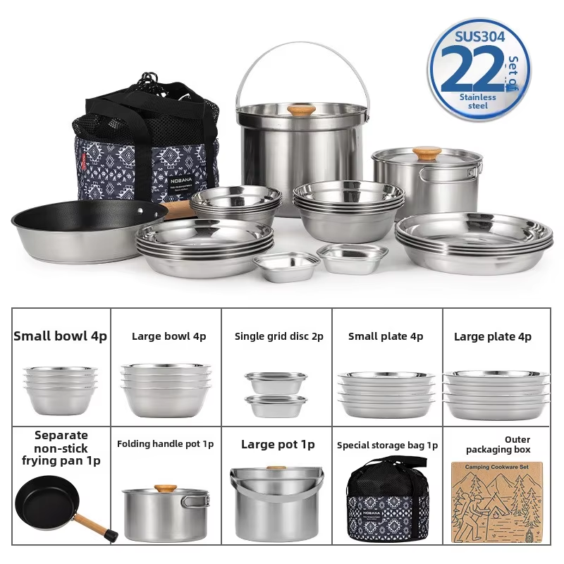 Camping Cooking Pot Set - NOBANA 최신 야외 스테인레스 스틸 냄비