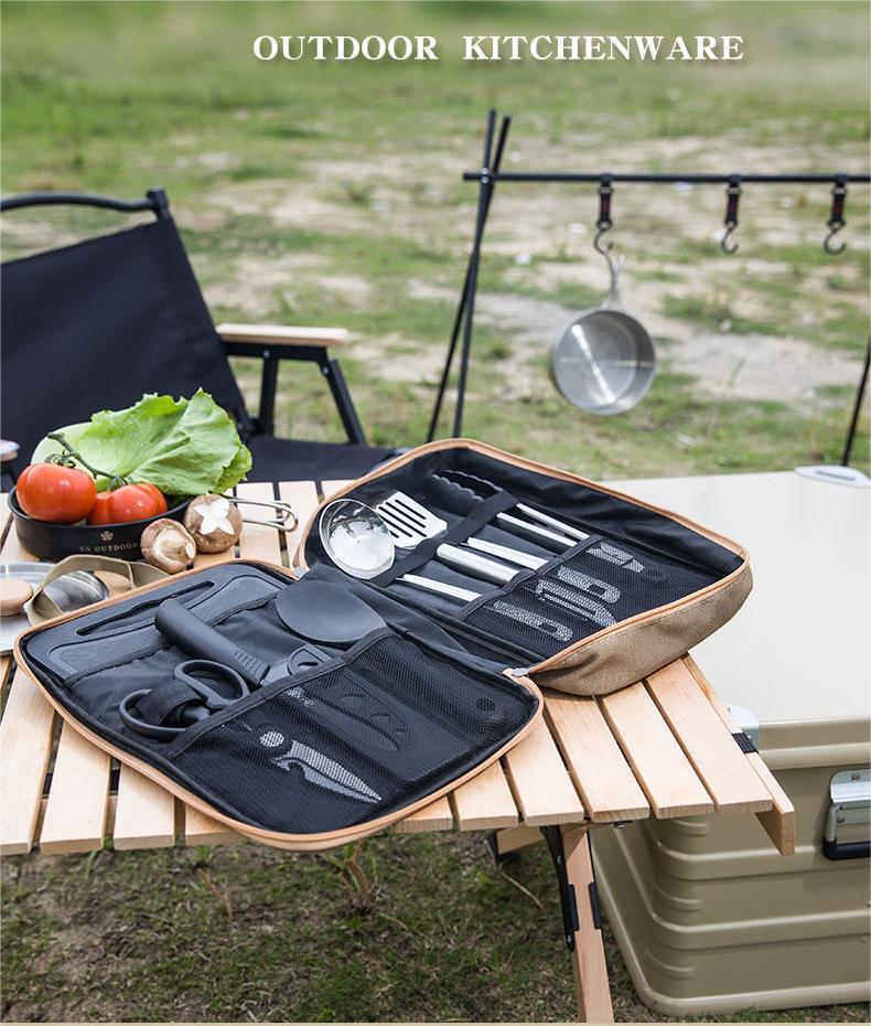 Camping Cooking And Eating Set - 야외 캠핑 주방 용품 8피스 세트에는