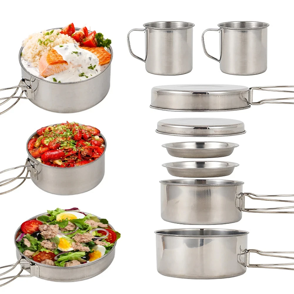 8개/세트 캠핑 조리기구 세트 스테인리스 스틸 요리 냄 - Camping Cooking And Cutlery Set 리뷰 및 가격