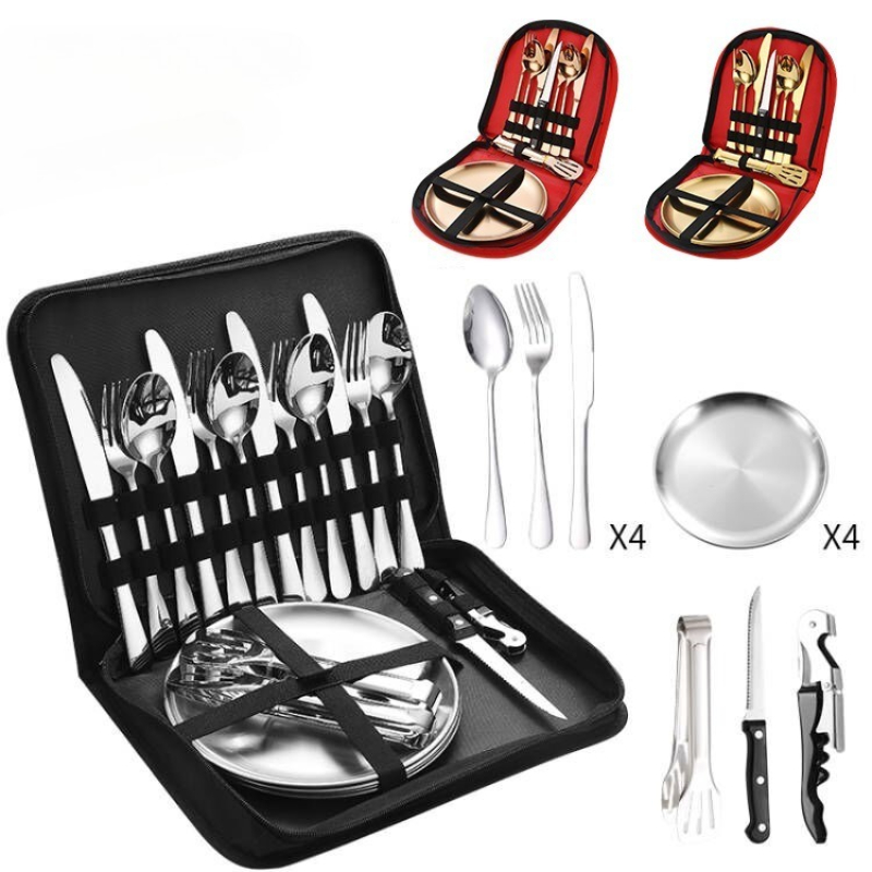 10/20pcs 스테인레스 스틸 야외 식기 세트 캠핑  - Camping Cooking And Eating Set 리뷰 및 가격