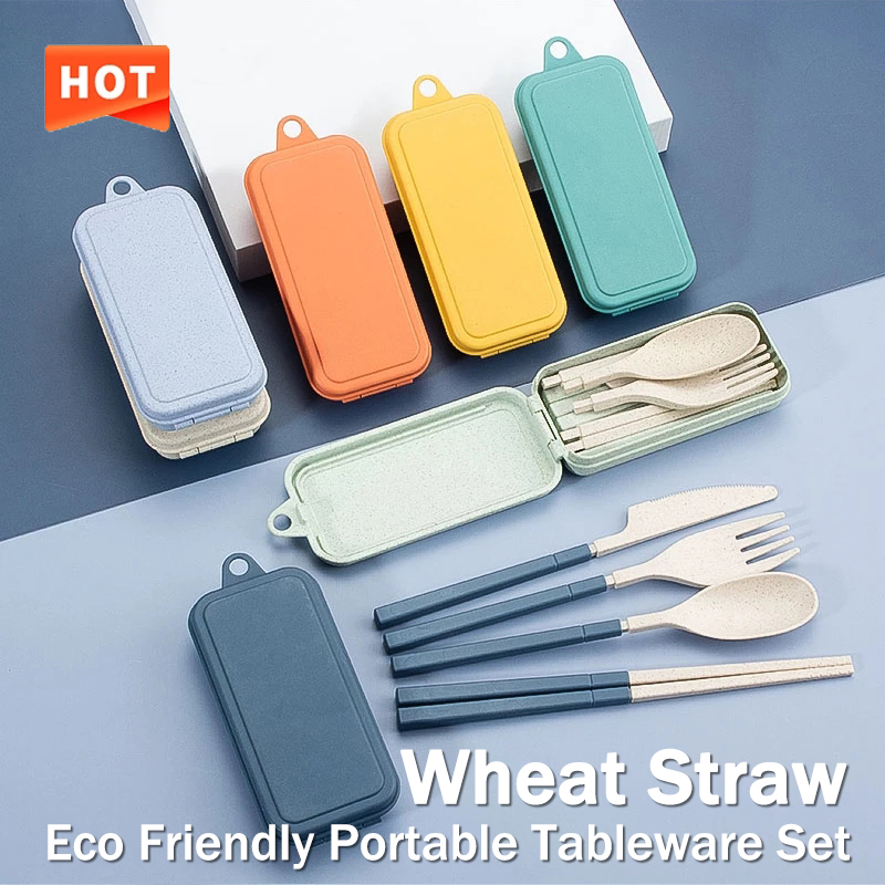 4개 세트 휴대용 식기 세트 밀짚 식기 분리형 커틀러리 - Camping Cooking And Cutlery Set 리뷰 및 가격
